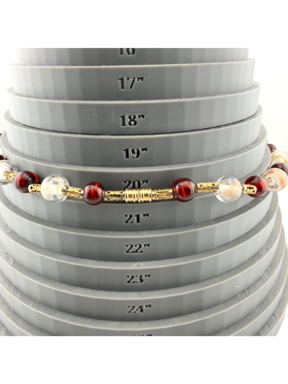 Art Glass Bead Necklace Studio Handmade Red Clear Gold Foil 20” - Picture 6 of 9
